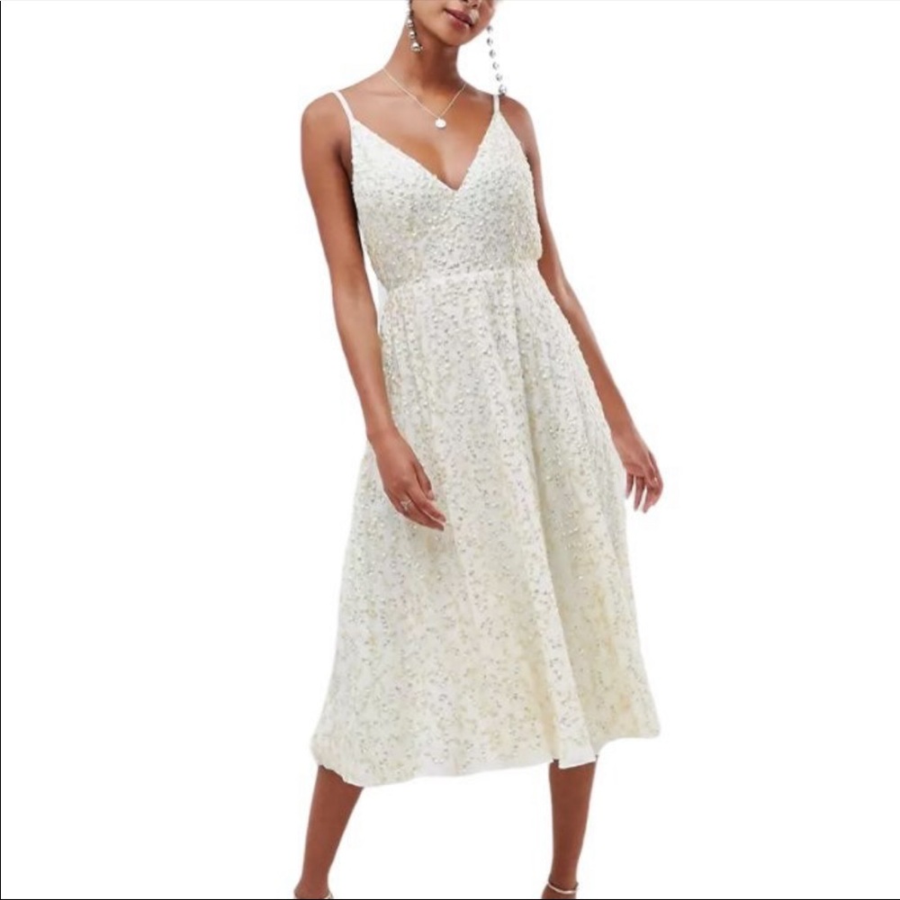 NWT ASOS DESIGN delicate sequin midi plunge dress with full skirt